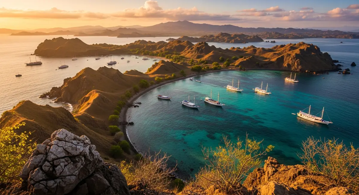 Book Yacht Komodo in Komodo National Park — a dramatic island viewpoint over turquoise bay