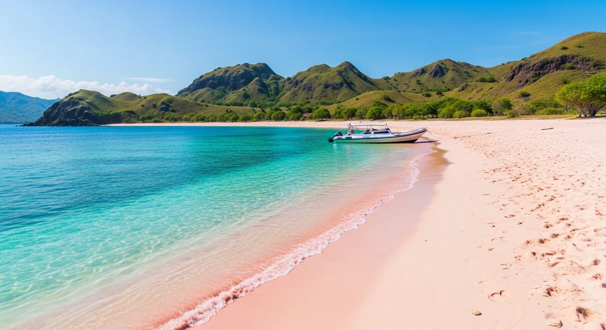Pink Beach in Komodo National Park with turquoise shallows